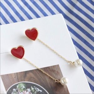 Pretty Versatile Red Heart Gold Dangle Earrings